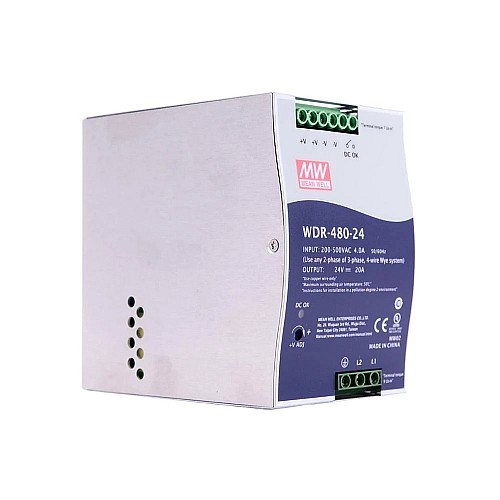 WDR-480-24 480W 24VDC 20A 230/400VAC Alimentatore per guida DIN industriale con ingresso ultra ampio