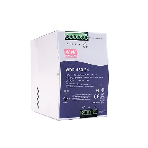 WDR-480-24 480W 24VDC 20A 230/400VAC Alimentatore per guida DIN industriale con ingresso ultra ampio