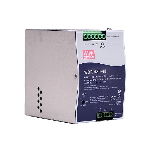 WDR-480-48 480W 48VDC 10A 230/400VAC Alimentatore per guida DIN industriale con ingresso ultra ampio