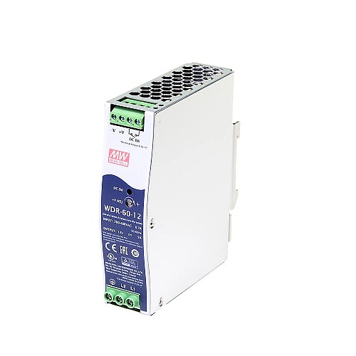 WDR-60-12 MEANWELL 60W 12VDC 5A 230/400VAC 초광폭 입력 산업용 DIN 레일 전원 공급 장치