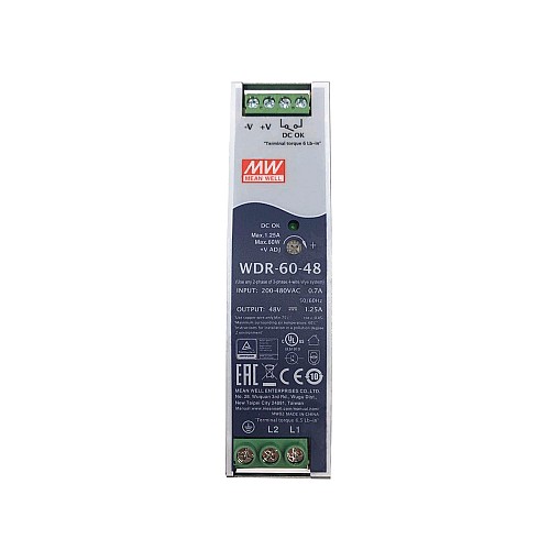 WDR-60-48 MEANWELL 60W 48VDC 1,25A 230/400VAC UltraWide Input Industriële DIN Rail voeding