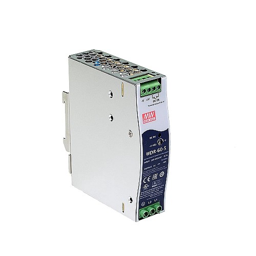WDR-60-5 MEANWELL 50W 5VDC 10A 230/400VAC Ultra szerokiWejściowy przemysłowy zasilacz na szynę DIN