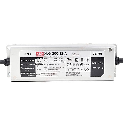 XLG-200-12-A MEANWELL 192W 12VDC 16A 115/230VAC Driver LED de modo de potencia constante