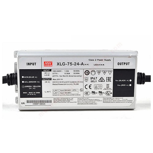 XLG-75-24-A MEANWELL 74.4W 24VDC 3.1A 115/230VAC Sterownik LED trybu stałego zasilania
