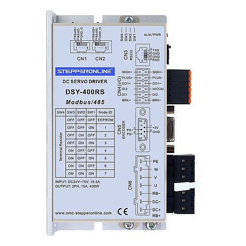 Servomoteur DC RS485 série DSY 400W 24-70VDC 1,27Nm avec frein 3000rpm Codeur incrémental 17 bits IP65 - DSY-RS400L2B2-M17S | StepperOnline
