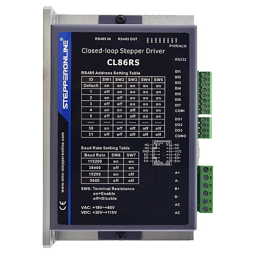 Conducteur de moteur pas à pas en boucle fermée Modbus RS485 2.1-8.0A 30-110VDC ou 18-80VAC